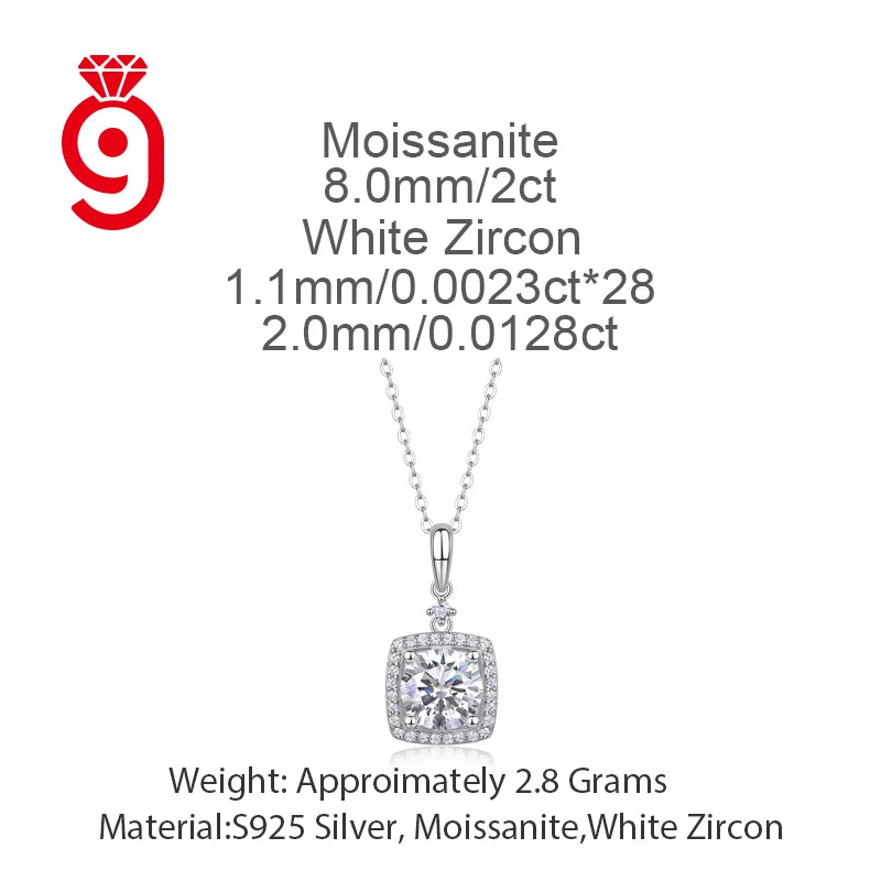 Joyería Fina Collar de Moissanita de Plata Esterlina 925 Joyería de Boda 2Ct Color D VVS1 Colgante con Cadena para Mujer