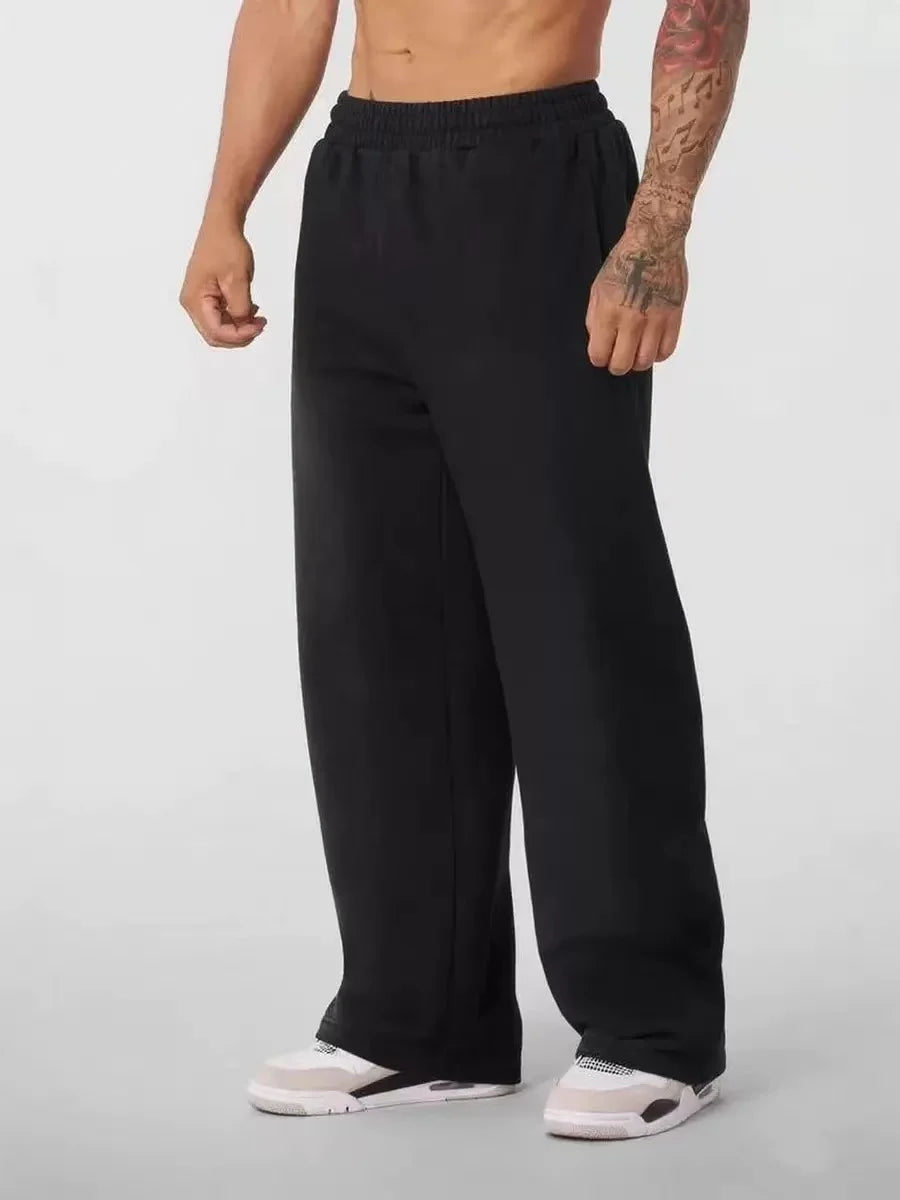 Men's American Style Loose Fit Sport Pants Casual Running Fitness Straight Leg Long Trousers Elastic Waist Gym Workout Clothes