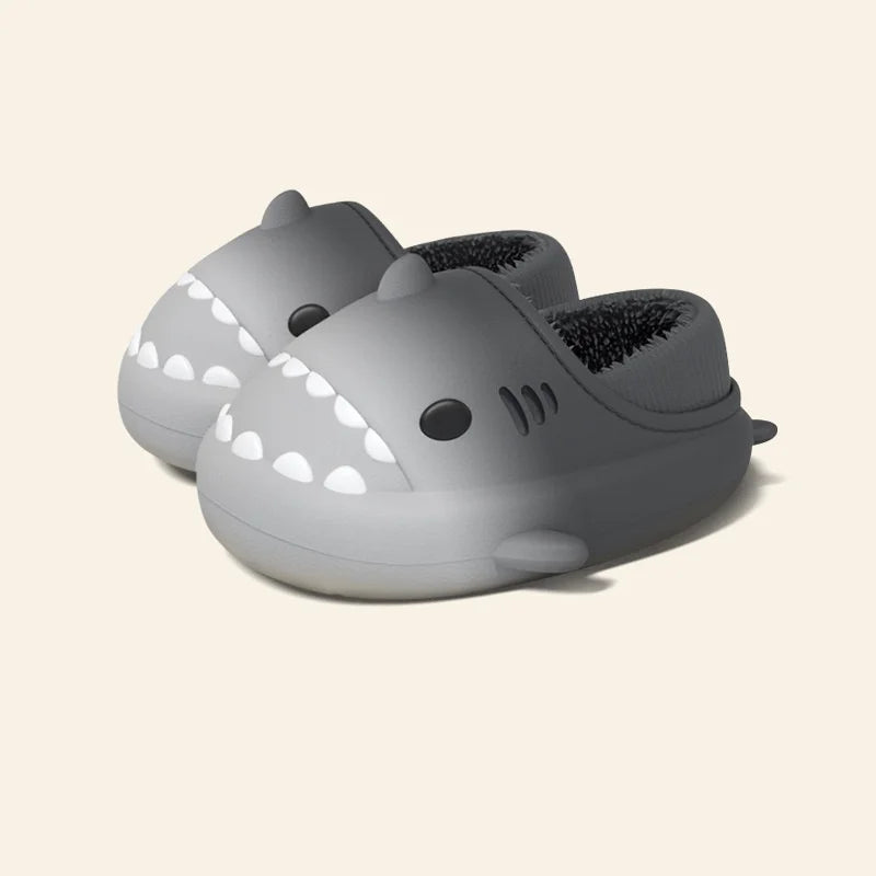 Invierno Lindas pantuflas de tiburón de EVA para niños, niñas, suaves, de interior, de algodón, sandalias para niños, antideslizantes, gruesas, zapatos impermeables para niños