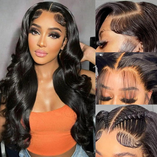 Peluca frontal de encaje transparente HD de 13x4, de cabello humano, onda corporal, densidad 180%, 100 cm (40 pulgadas), con encaje frontal de 13x6, pre-arrancada