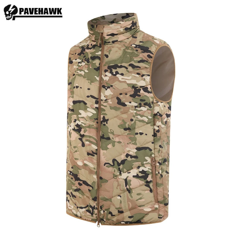 Chaleco de hombre casual táctico deportivo grueso cálido sin mangas con estampado de camuflaje de alta calidad impermeable con cremallera