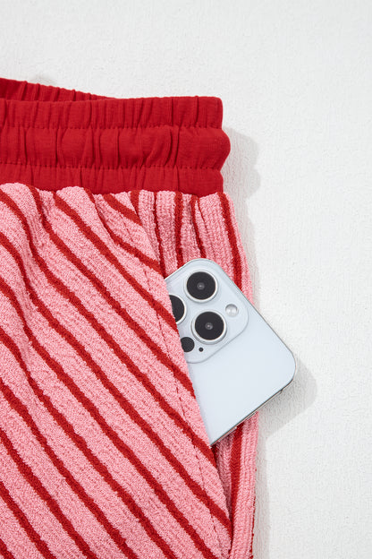 Sky Blue Stripe Crew Neck Tee Drawstring Waist Cropped Pants Set - Snoopy's Closet