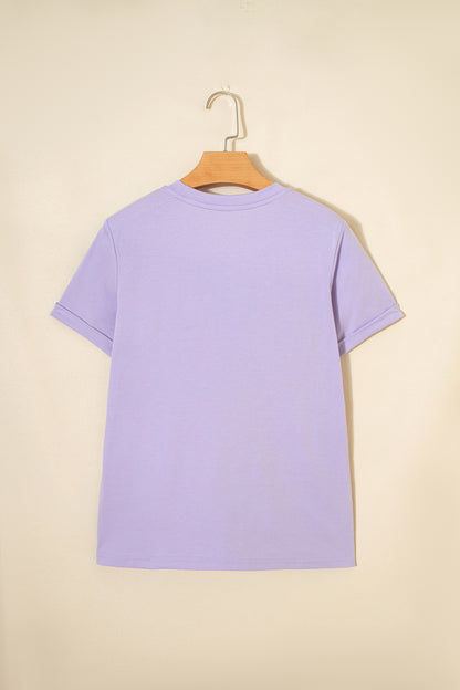 Orchid Petal Casual Plain Crew Neck Tee - Snoopy's Closet