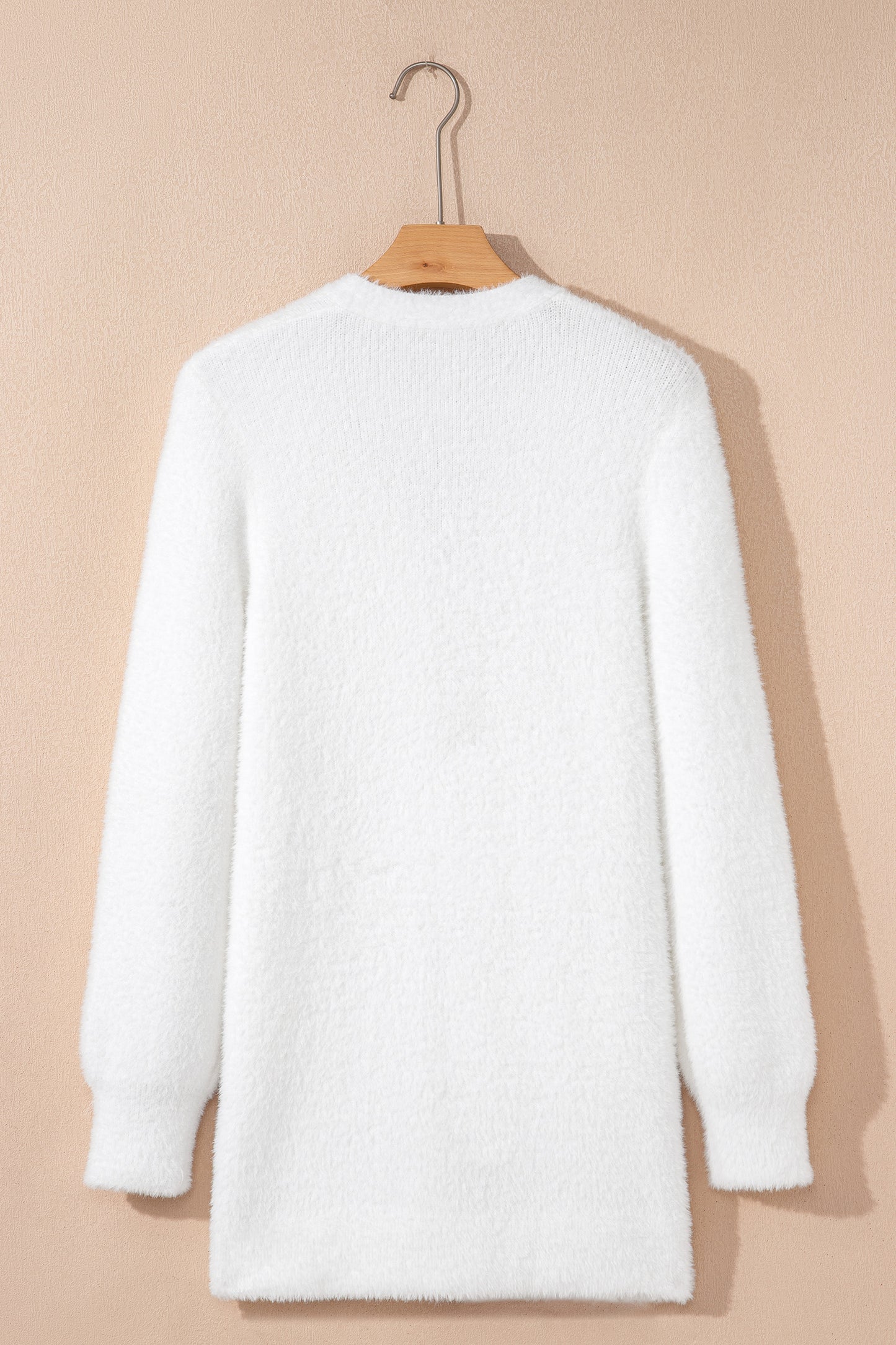 White Fuzzy Buttoned Front Midi Solid Cardigan - Snoopy's Closet