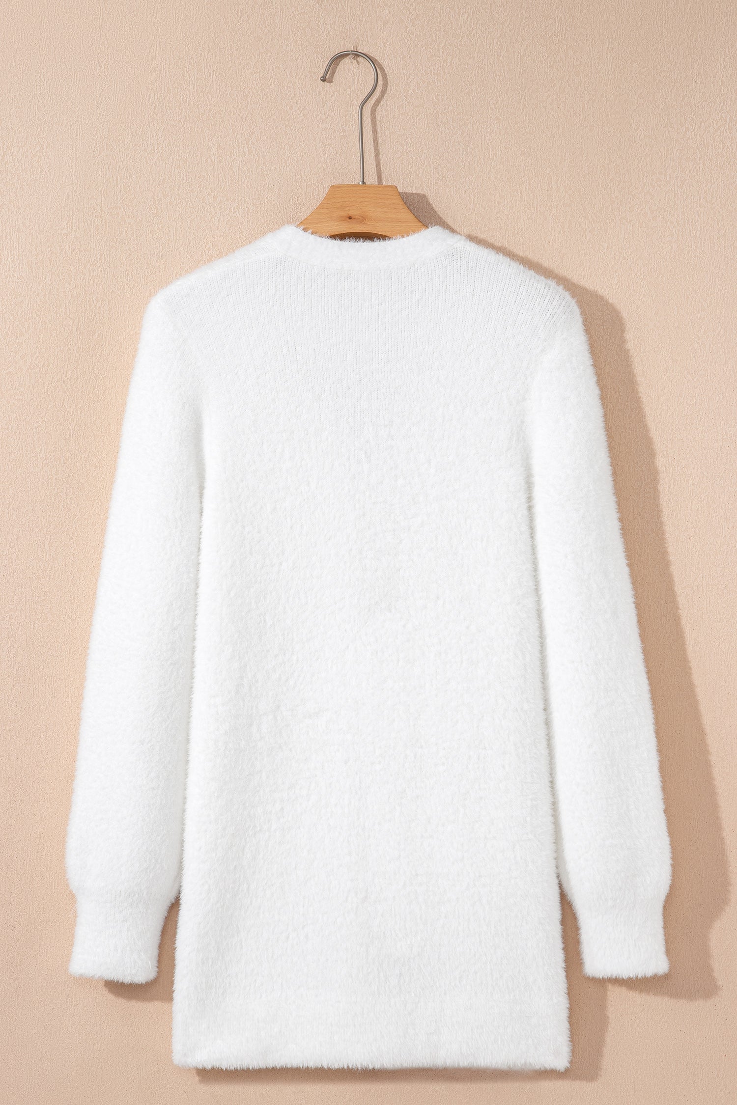 White Fuzzy Buttoned Front Midi Solid Cardigan - Snoopy's Closet