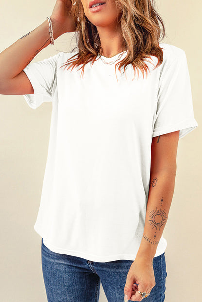 White Casual Plain Crew Neck Tee - Snoopy's Closet
