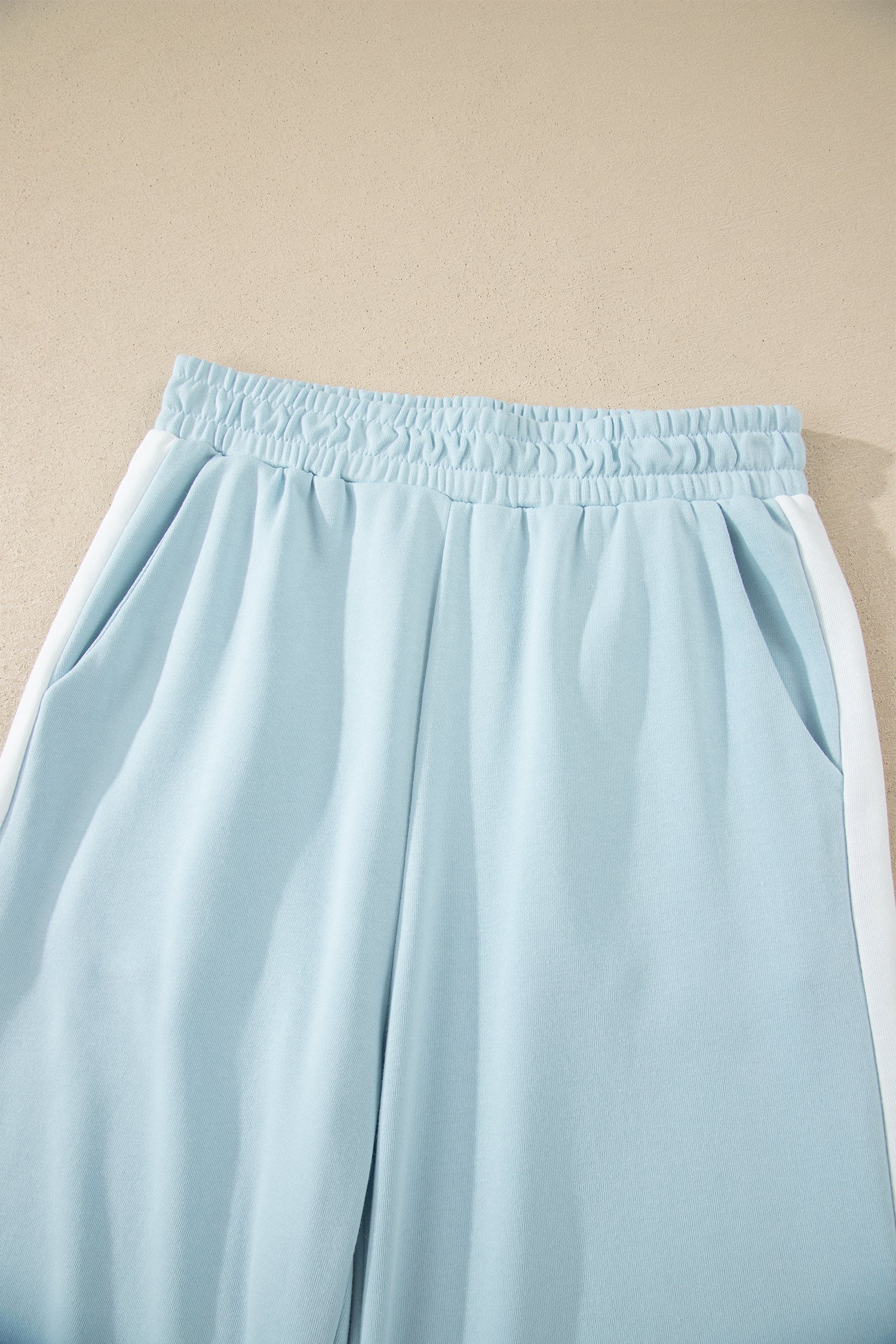Mist Blue Contrast Trim Round Neck Pocketed Boxy Tank Top Wide Leg Pant Set - Snoopy's Closet