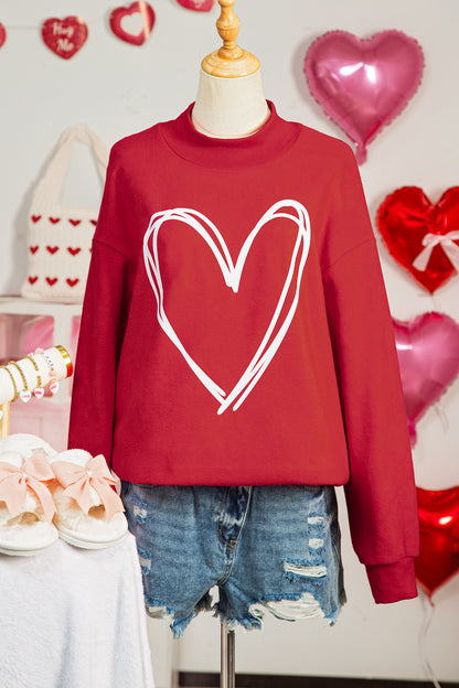 Racing Red Valentines Day Heart Love Script Reversible Printed Double Wear Mock Neck Sweatshirt - Snoopy's Closet
