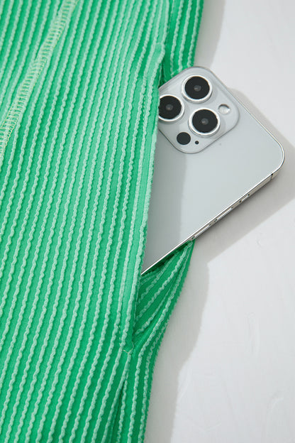 Vestido Camisero Polo Acanalado de Gran Tamaño con Diseño Trenzado Verde Menta
