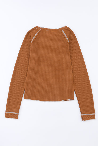 Brown Textured Round Neck Long Sleeve Top - Snoopy's Closet