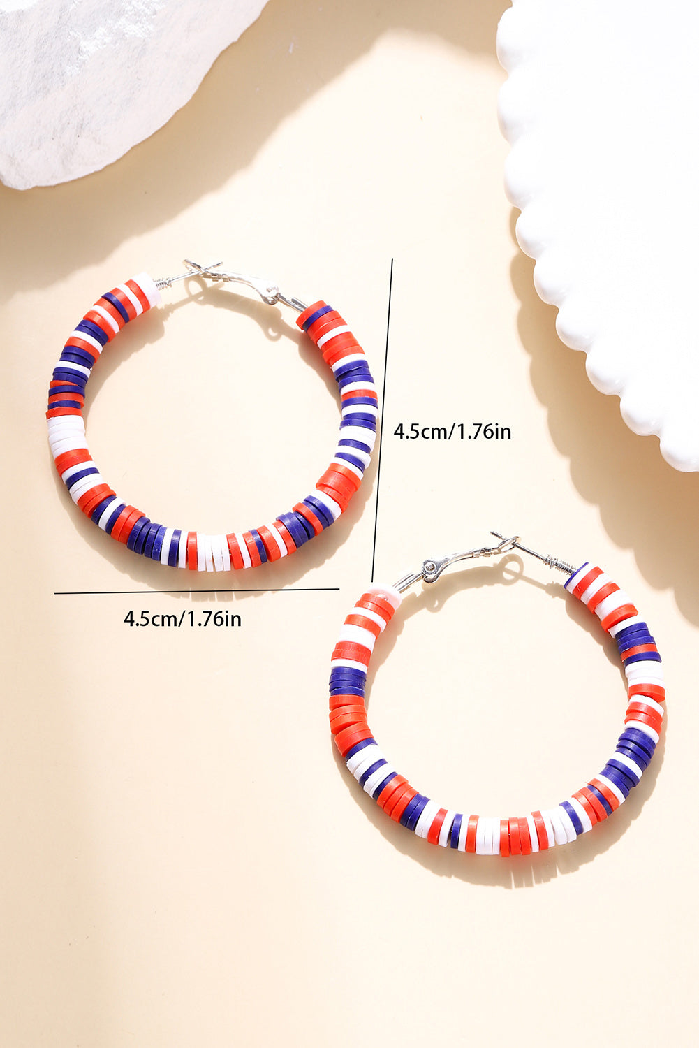 Fiery Red Patriotic Multicolored Bead Hoop Earrings - Snoopy's Closet