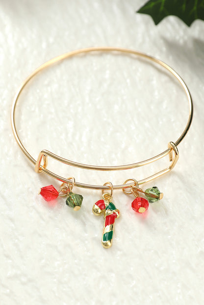 Gold Christmas Candy Cane Beading Pendant Bracelet - Snoopy's Closet
