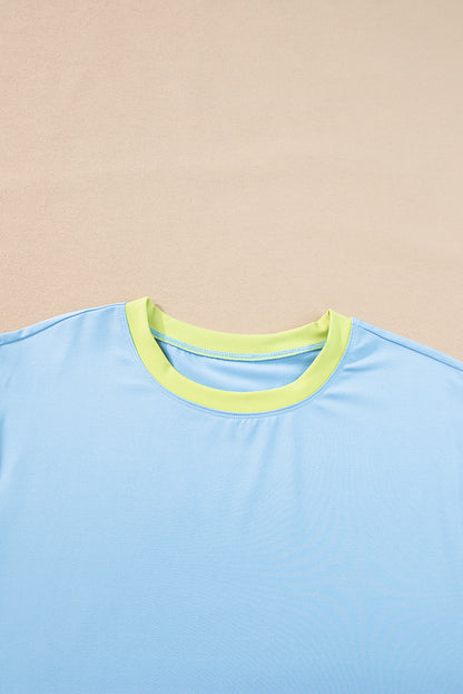 Sky Blue Color Block Detail Casual Two-piece Outfit - Snoopy's Closet