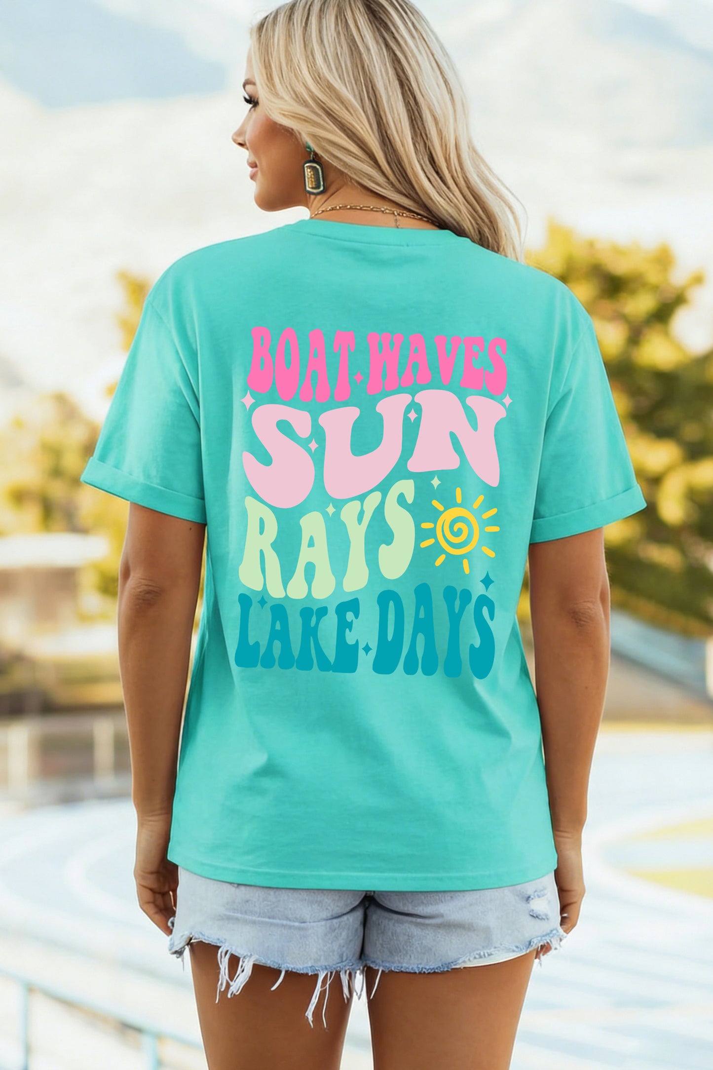 Camiseta de vacaciones estampada a doble cara MINT GREEN LAKE DAYS