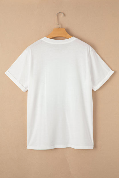 Camiseta de Moda para el Día de la Madre con Gráfico de Lazo y Leopardo Blanco