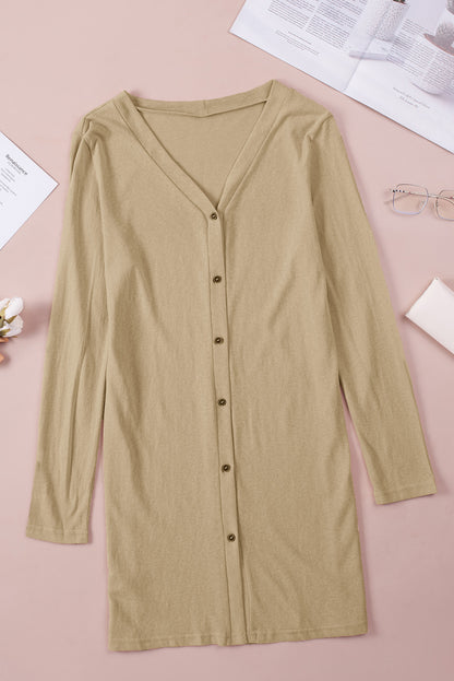 Solid Color Open-Front Buttons Cardigan - Snoopy's Closet