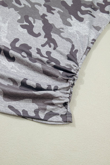 Gray Plus Size Camo Print Casual T Shirt - Snoopy's Closet