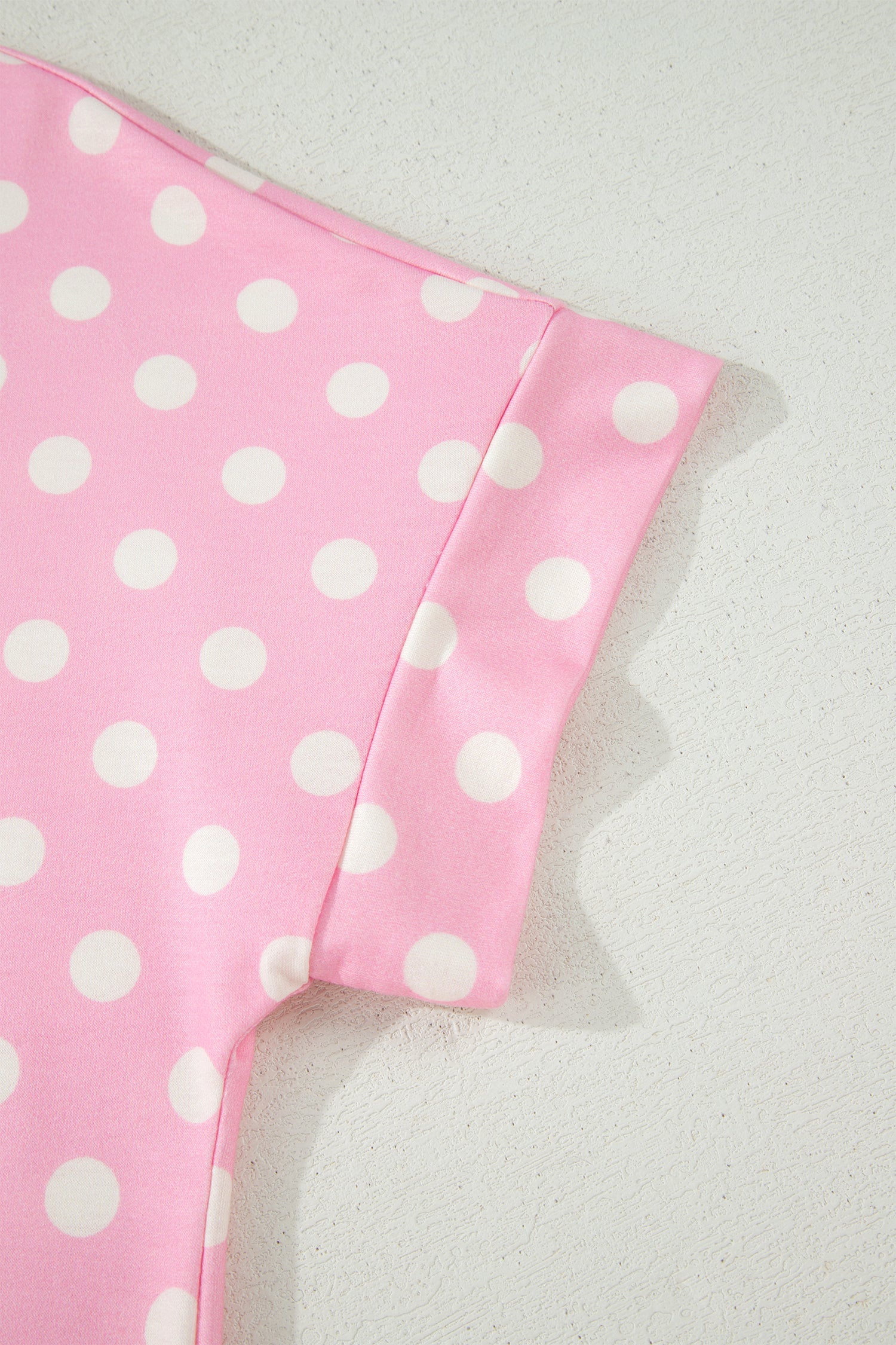 Sky Blue Polka Dot Print Color Block Trim Mock Neck Short Set - Snoopy's Closet
