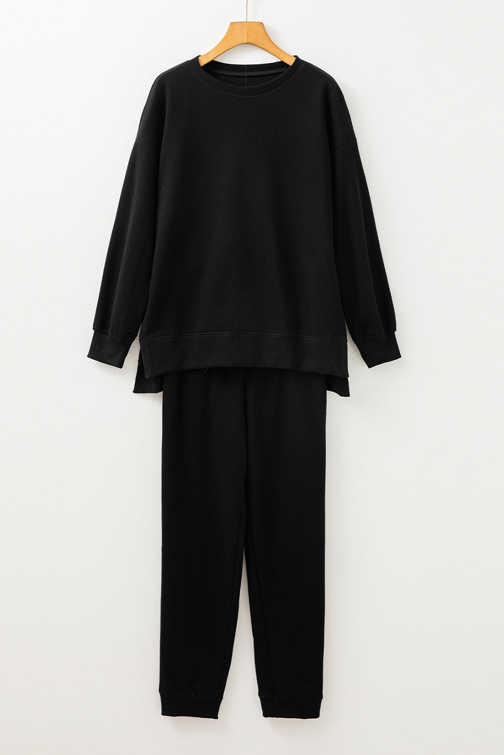 Black Solid Color High Low Pullover and Skinny Pants Set - Snoopy's Closet