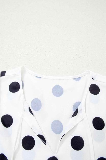White Polka Dot Print Flutter Sleeve Striped Patchwork Babydoll Blouse