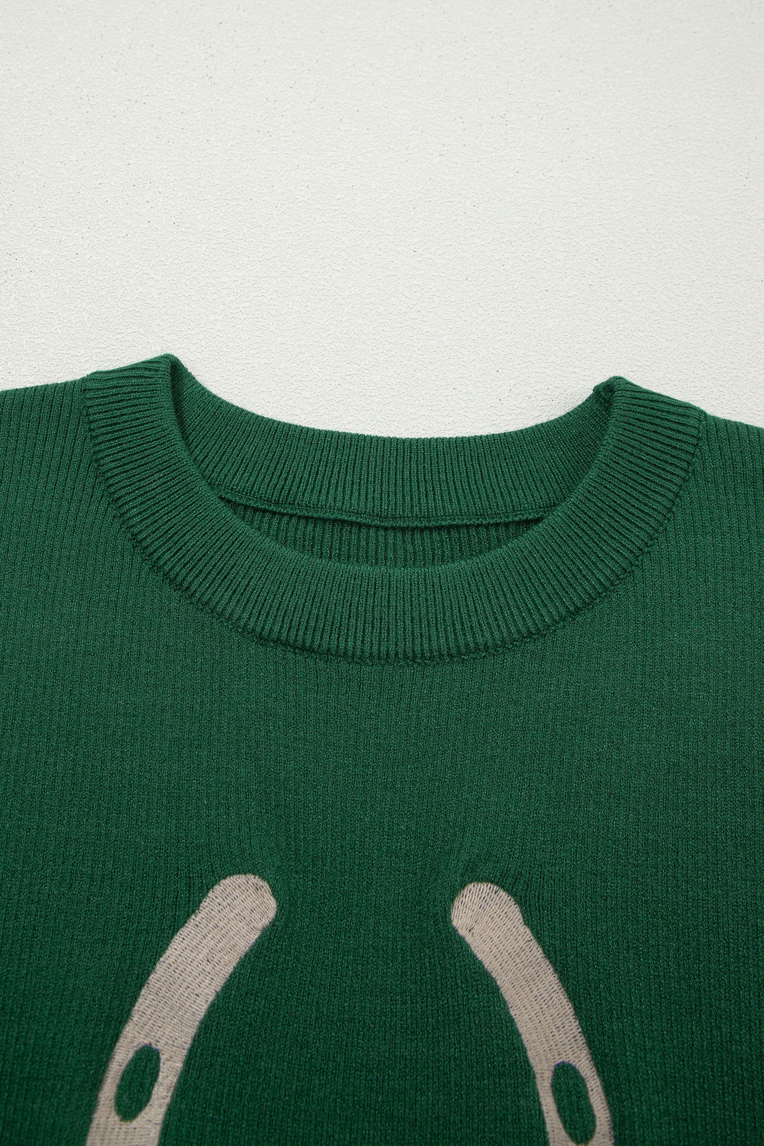 Blackish Green Horseshoe Graphic Western Short Sleeve Sweater - Snoopy's Closet