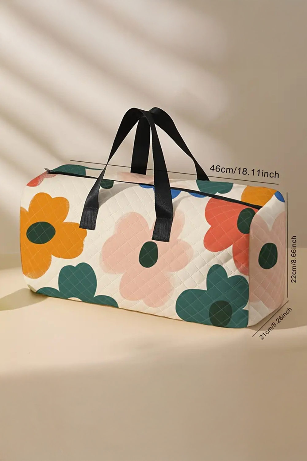 White Flower Print Quilted Large Duffel Bag - Snoopy's Closet