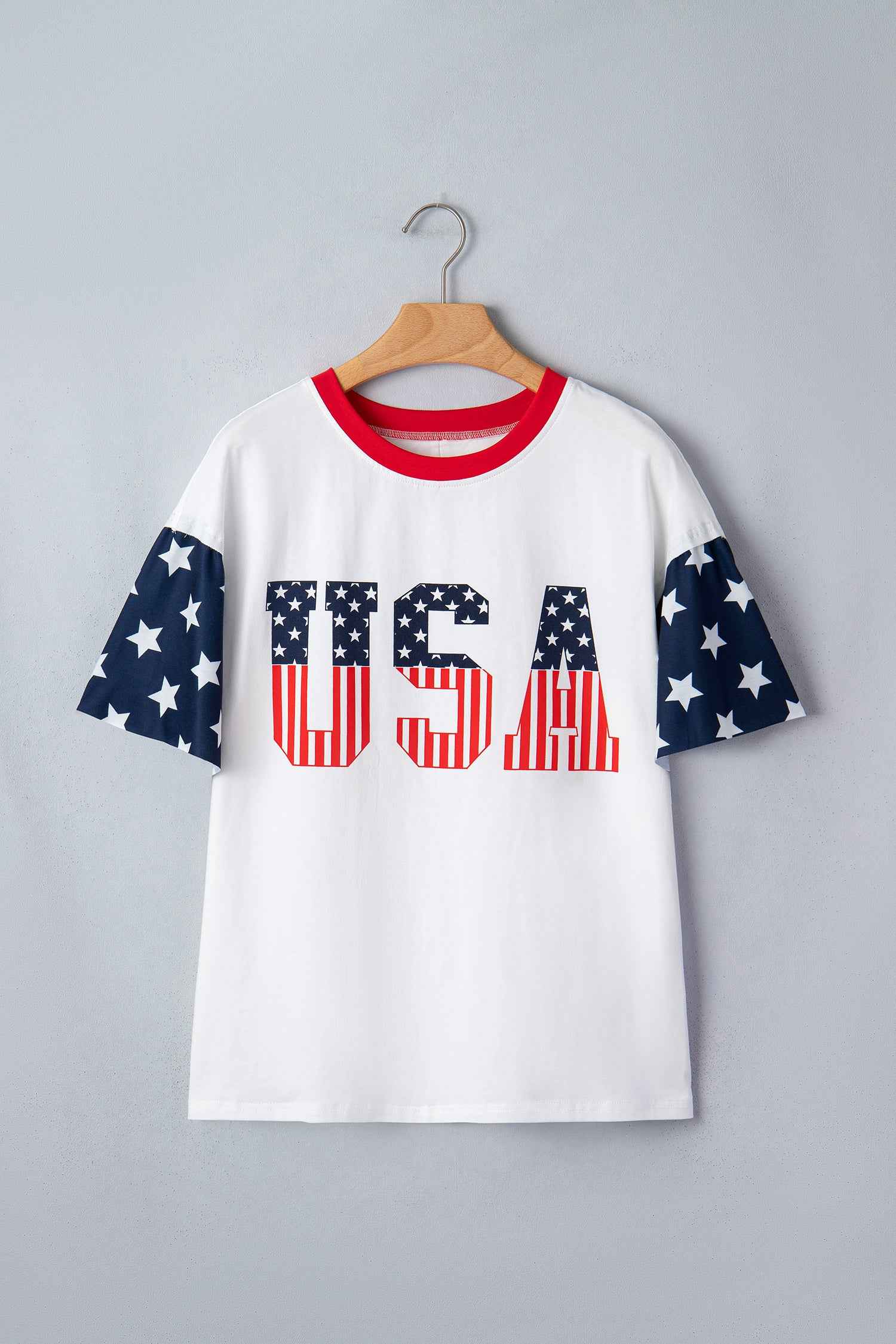 Jet Stream Flag Print USA Graphic Patchwork Casual Tee