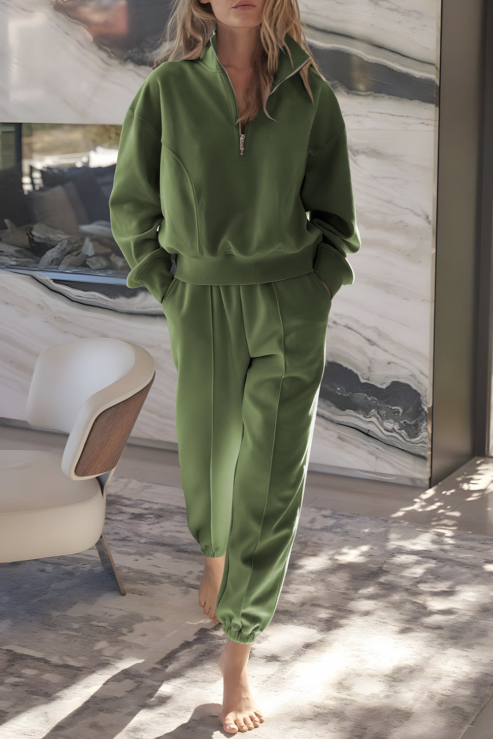 Vineyard Green Half Zip up Pullover Active Top and Joggers Set - Snoopy's Closet