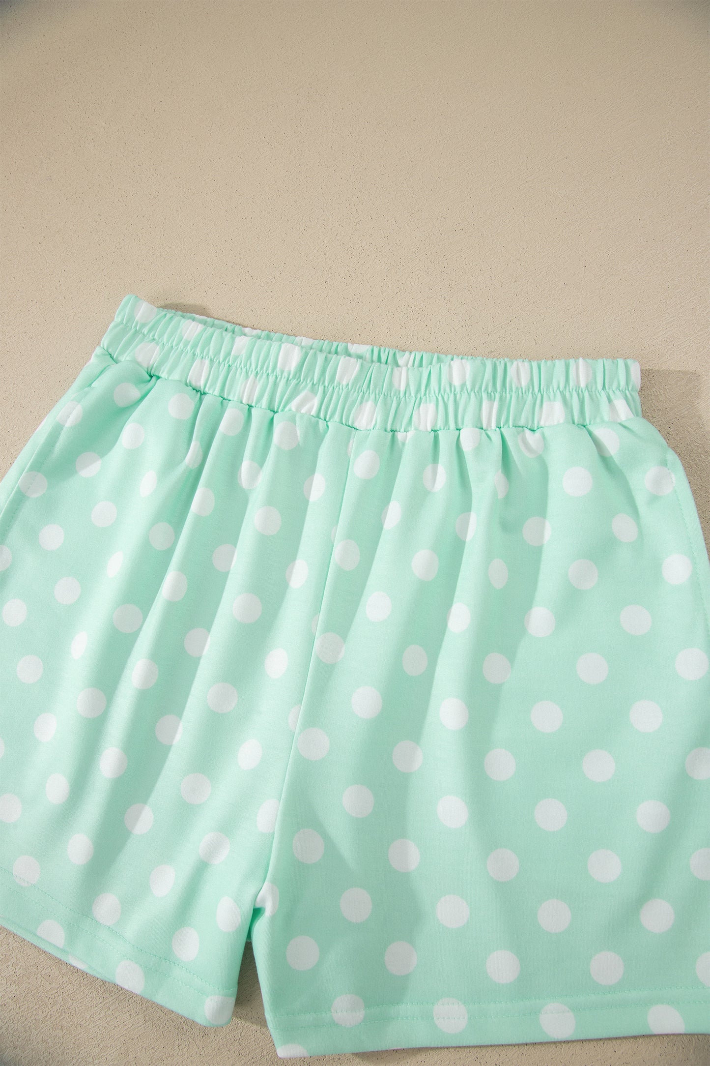 Sky Blue Polka Dot Print Color Block Trim Mock Neck Short Set - Snoopy's Closet
