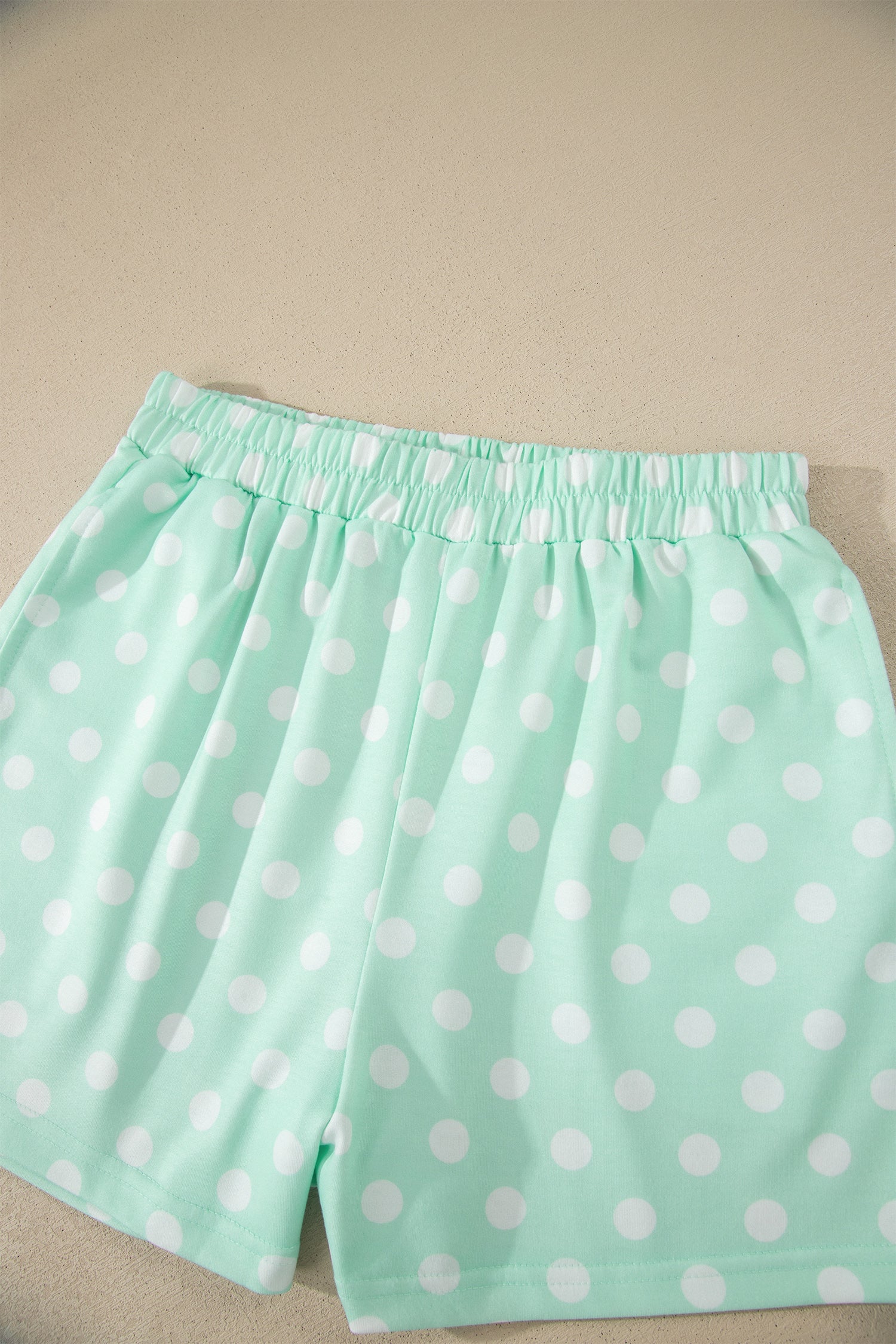 Sky Blue Polka Dot Print Color Block Trim Mock Neck Short Set - Snoopy's Closet
