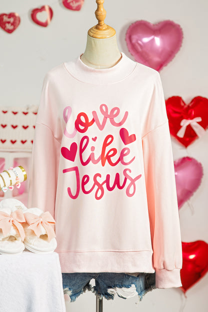 Light Pink love like Jesus Valentines Day Mock Neck Sweatshirt - Snoopy's Closet