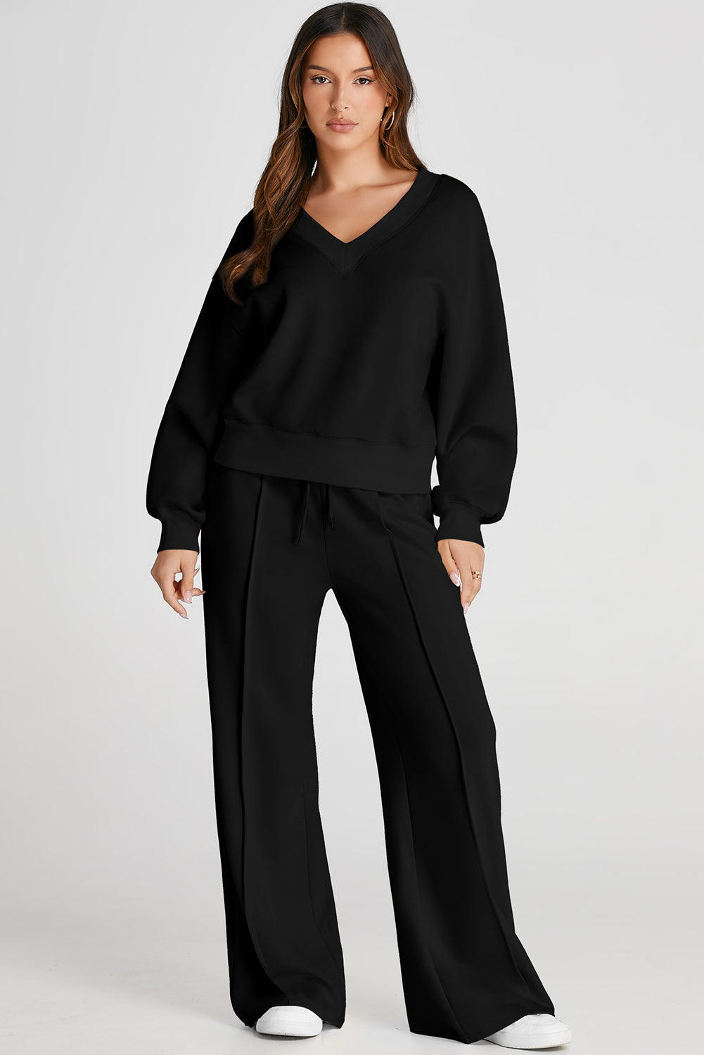 Ropa deportiva de cintura alta, cuello en V, corta, con costuras, negra