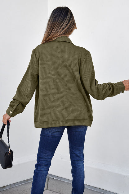 Chaquetas con cuello, color verde negruzco sólido, con cremallera y solapa con botones