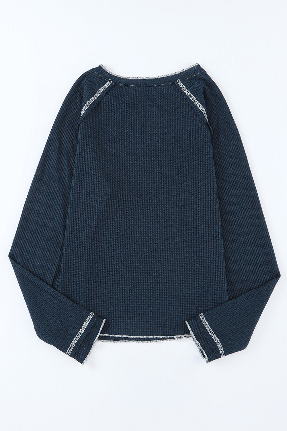 Blue Textured Round Neck Long Sleeve Top - Snoopy's Closet