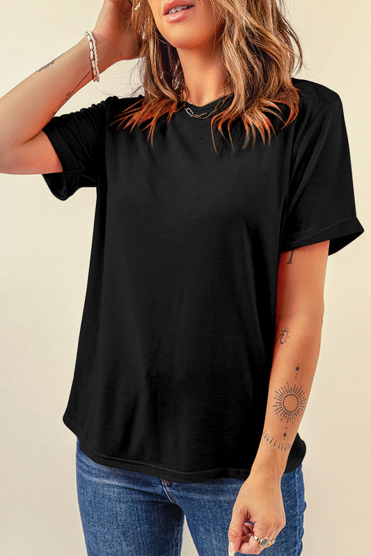 Black Casual Plain Crew Neck Tee - Snoopy's Closet