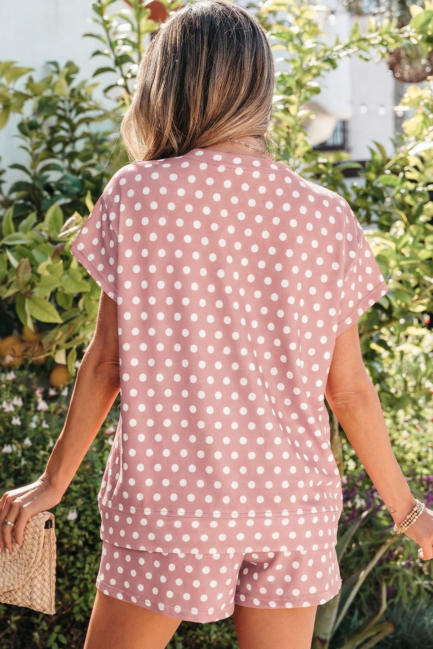 Pink Polka Dot Print Short Set - Snoopy's Closet