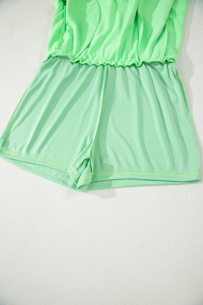 Green Slim Tank Top Elastic Waist Mini Skort 2pcs Outfit - Snoopy's Closet