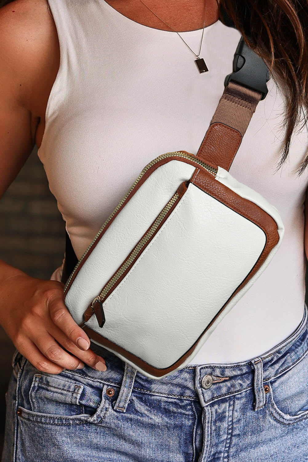 White Adjustable Strap Mini PU Leather Crossbody Bag - Snoopy's Closet