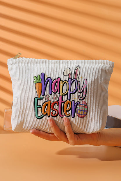 White Happy Easter Playful Printed Corduroy Makeup Bag - Snoopy's Closet