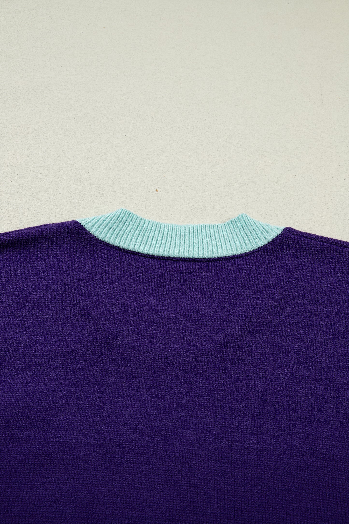 Tillandsia Purple Colorblock Patchwork Fuzzy Mardi Gras Graphic Sweater