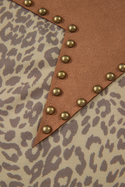 Khaki Leopard Retro Studded Star Patch Loose Tee - Snoopy's Closet