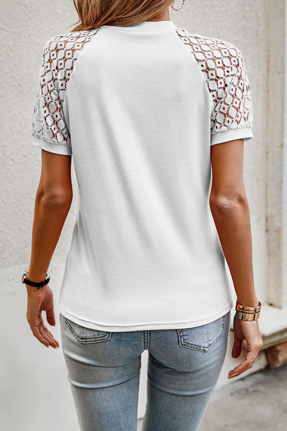 White Seamed Detail Contrast Lace Raglan Sleeve Tee - Snoopy's Closet