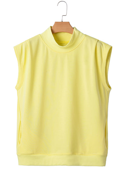 Mint Green Solid Color High Neck Cap Sleeve Loose Top