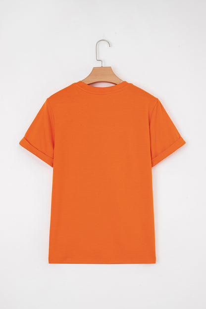 Orange Casual Plain Crew Neck Tee - Snoopy's Closet