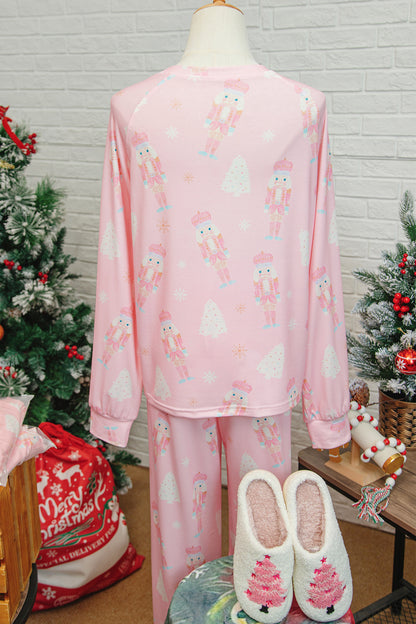 Pink Christmas Tree Nutcracker Print 2pcs Lounge Pant Set - Snoopy's Closet