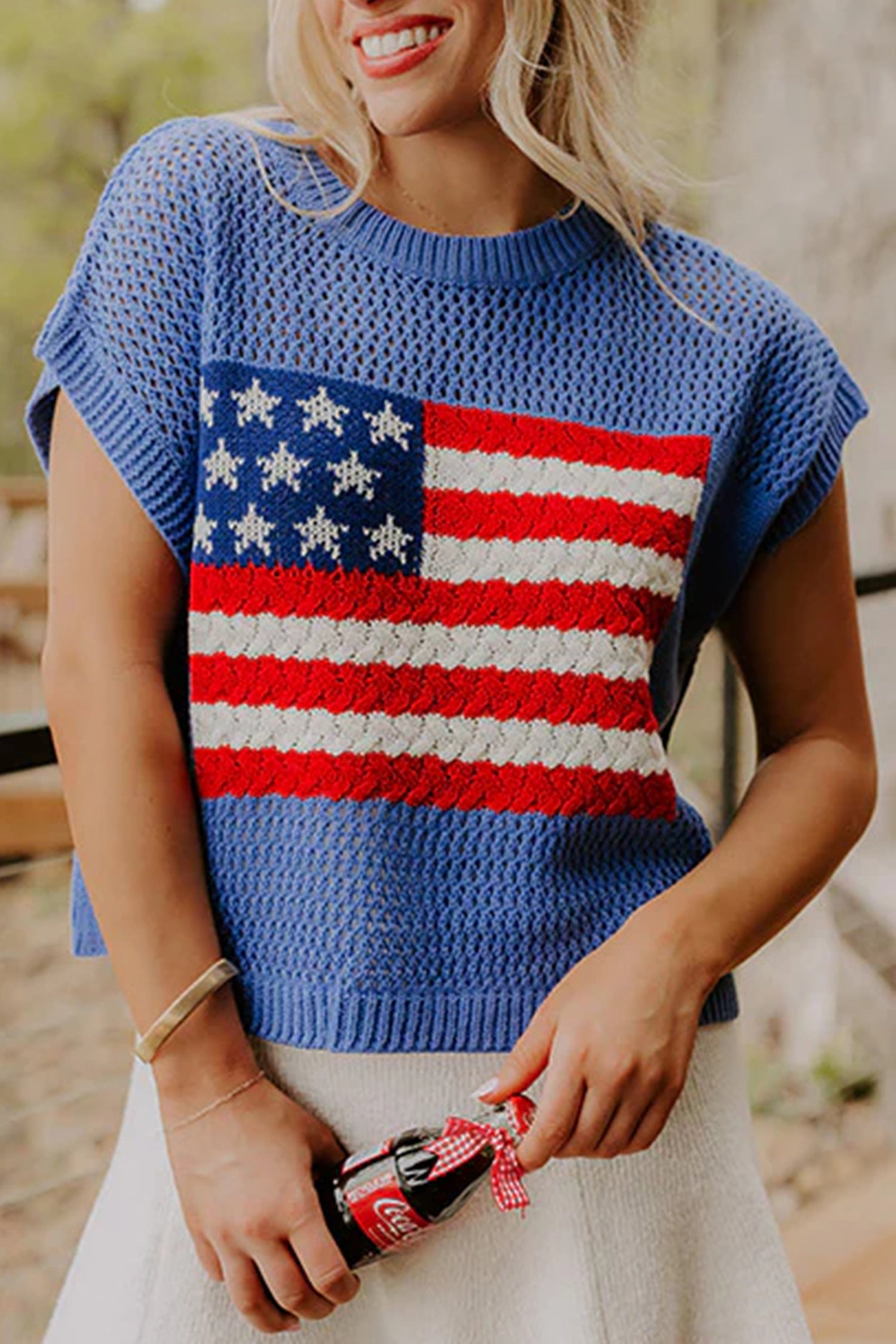 Fiery Red Flag Graphic Short Sleeve Sweater Top