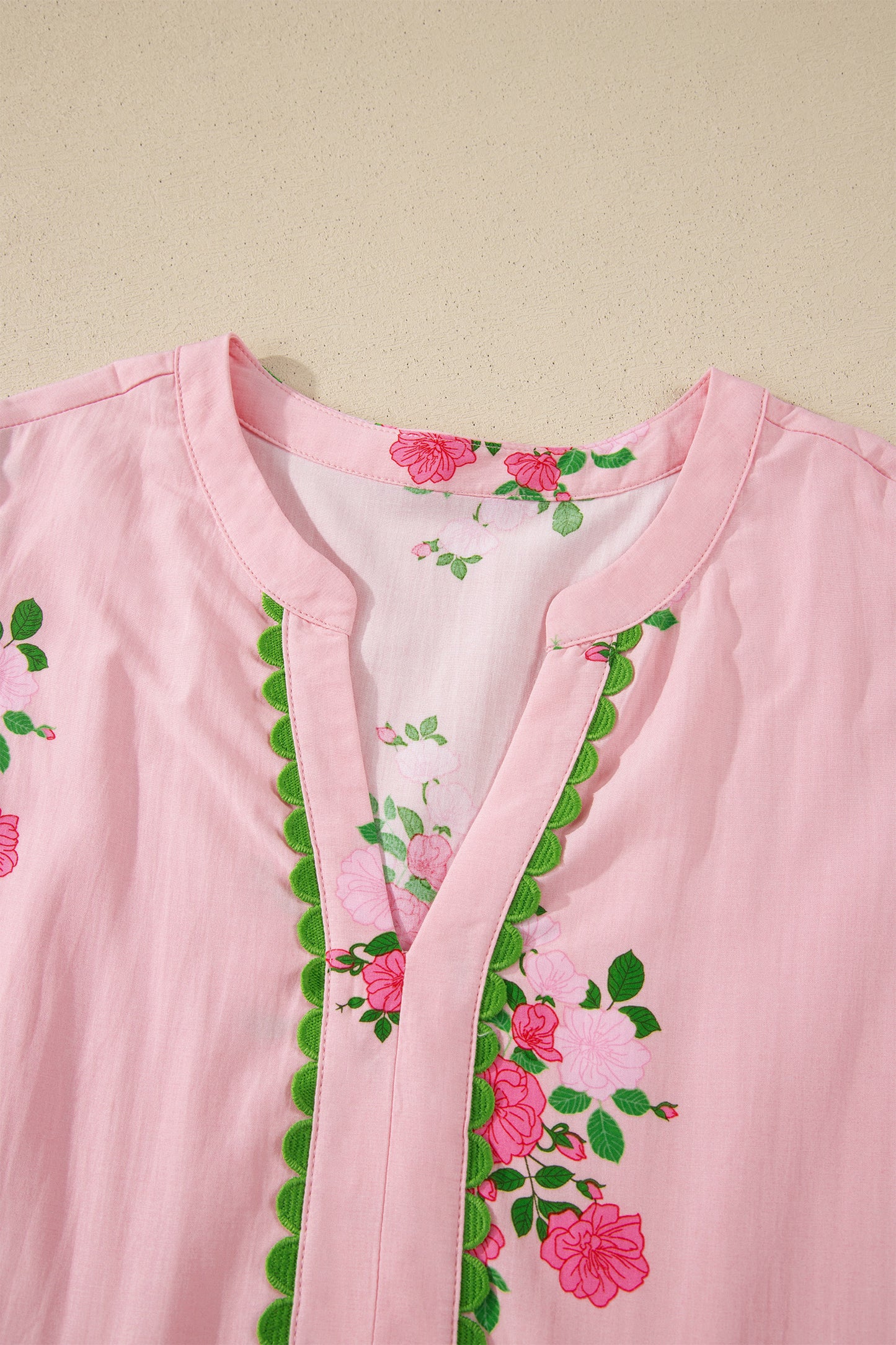 Pink Notched Neck Flutter Short Sleeve Floral Print Maxi Dress - Snoopy's Closet