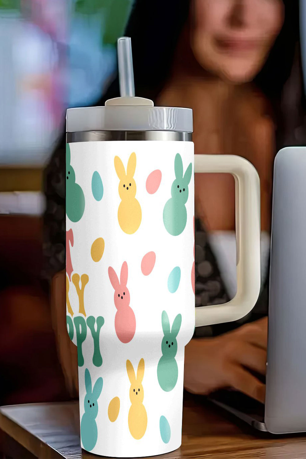 Vaso térmico con estampado de conejito blanco DONT WORRY BE HOPPY 40oz