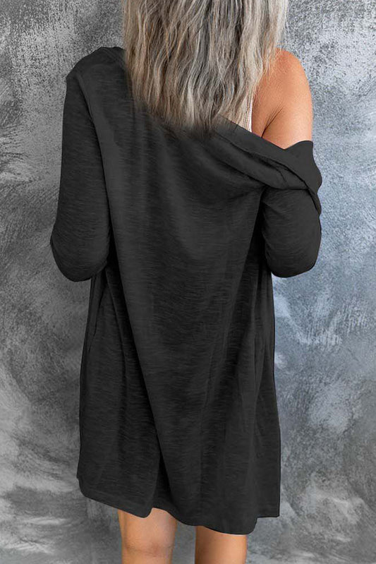 Black Solid Color Open-Front Buttons Cardigan - Snoopy's Closet