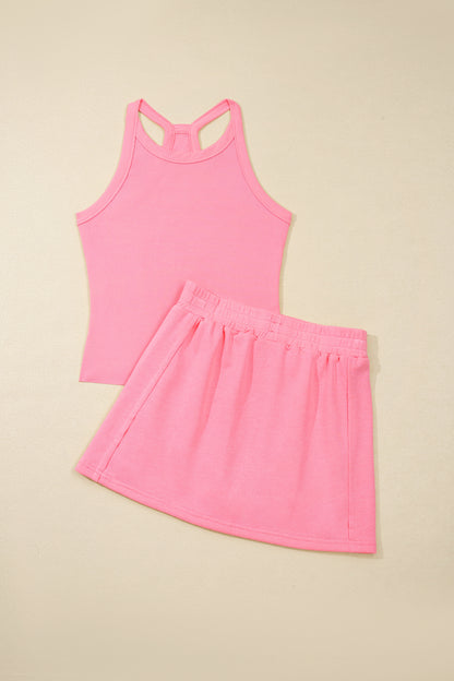 Green Slim Tank Top Elastic Waist Mini Skort 2pcs Outfit - Snoopy's Closet